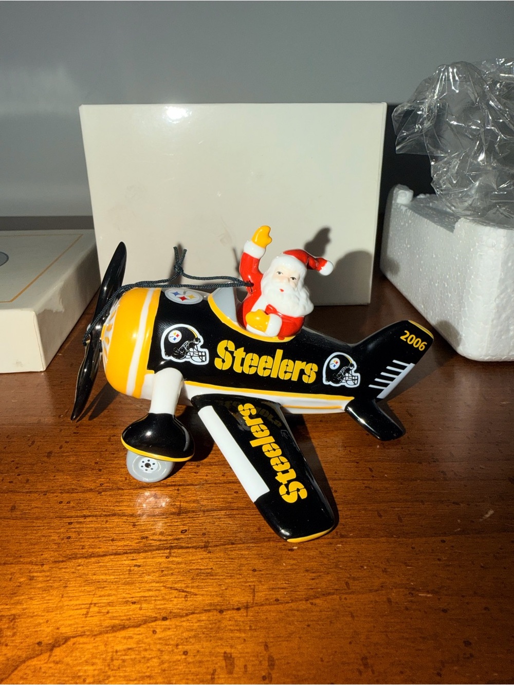 Danbury Mint Black and Gold Steelers 2006 Santa Plane Ornament